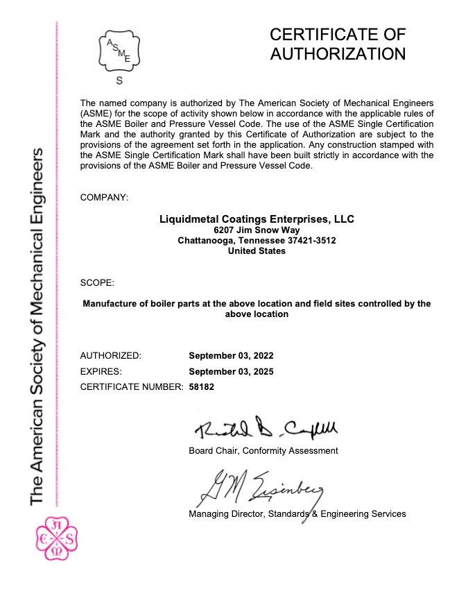 Manufacture of boiler parts Certification